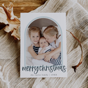 Cartes Pour Fêtes Annuelles MARIAH Blue Arch Family Photo Joyeux Noël