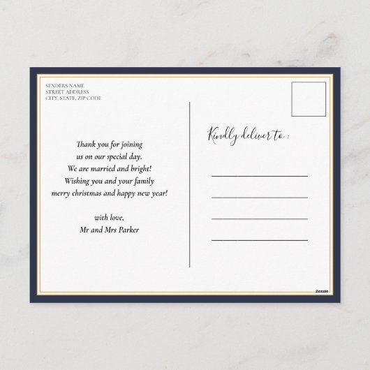 Cartes Pour Fêtes Annuelles Marié Bleu clair Script moderne Photo Noël (Dos)