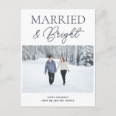 Cartes Pour Fêtes Annuelles Marié Bleu clair Script moderne Photo Noël (Devant)