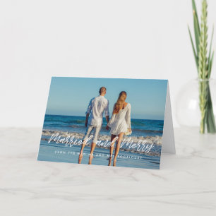 Cartes Pour Fêtes Annuelles Marié et Joyeux blanc moderne police jeunes mariés