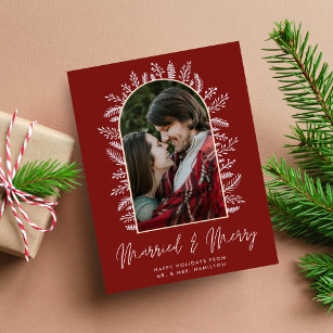 Cartes Pour Fêtes Annuelles Marié et Joyeux Couple Photo Rouge Noël