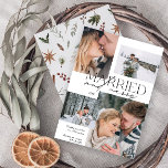 Cartes Pour Fêtes Annuelles Marié et Joyeux Moderne 4 Photo Newled<br><div class="desc">Voici notre nouvelle carte de vacances Marié et Joyeux Moderne 4 Photo Nouvelle Mariée : un design moderne avec une typographie élégante et quatre photos mariages chères, en noir et blanc classique. Le front minimaliste est complété par un motif botanique d'aquarelle chaleureux et festif sur le dos, qui présente une...</div>