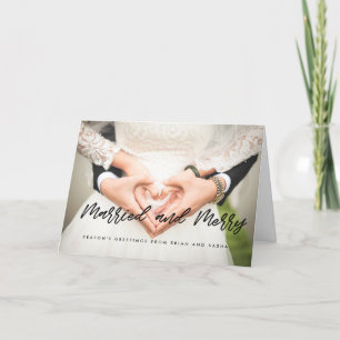 Cartes Pour Fêtes Annuelles Marié et Joyeux noir moderne police jeunes mariés