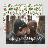 Cartes Pour Fêtes Annuelles Marié Et Joyeux Script Première Photo De Noël (Devant / Derrière)