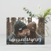 Cartes Pour Fêtes Annuelles Marié Et Joyeux Script Première Photo De Noël (Debout devant)