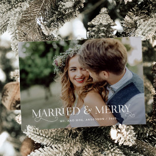 Cartes Pour Fêtes Annuelles Marié et Joyeux Texte et photos uniques
