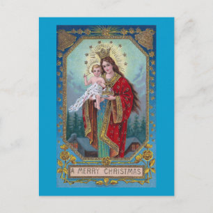 Cartes Pour Fêtes Annuelles Marie, Jésus et Globus Cruciger Vintage Noël