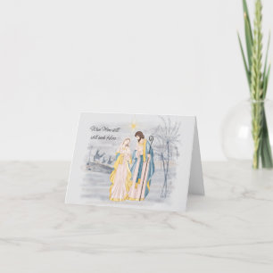 Cartes Pour Fêtes Annuelles Marie, Joseph et Jésus en bleu et or