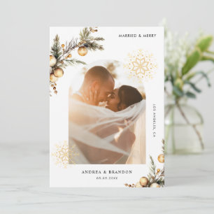 Cartes Pour Fêtes Annuelles Marié & Joyeux 2 Photo Gold Snowflake Noël