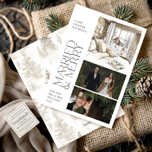 Cartes Pour Fêtes Annuelles Marié & Joyeux Cabine Rustique Photo Collage Holid