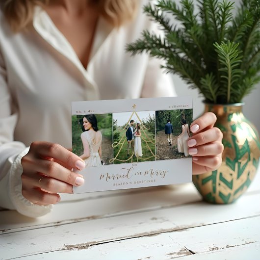 Cartes Pour Fêtes Annuelles Marié & Joyeux Elegant Gold Holiday Tree 3 Photo