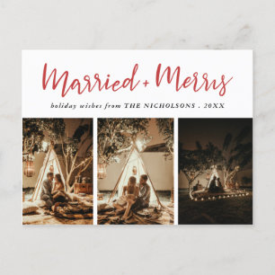 Cartes Pour Fêtes Annuelles Marié & Joyeux Elégant Rouge Mutli Photo Holiday