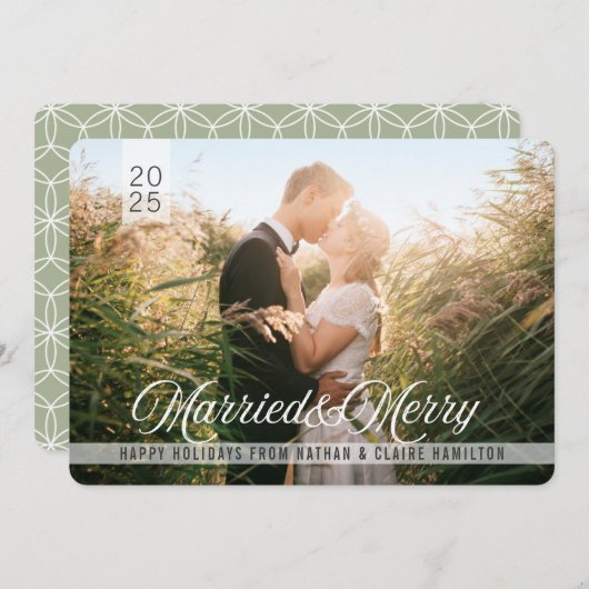 Cartes Pour Fêtes Annuelles Marié & Joyeux | Mariage Script photo de vacances (Devant / Derrière)