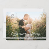 Cartes Pour Fêtes Annuelles Marié & Joyeux | Mariage Script photo de vacances (Devant)