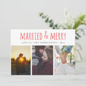 Cartes Pour Fêtes Annuelles Marié & Joyeux Script rouge Trois vacances photo (Debout devant)