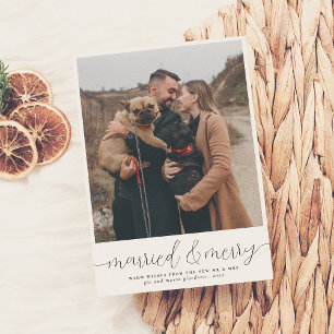 Cartes Pour Fêtes Annuelles Marié & Joyeux Simple Noël Photo de vacances