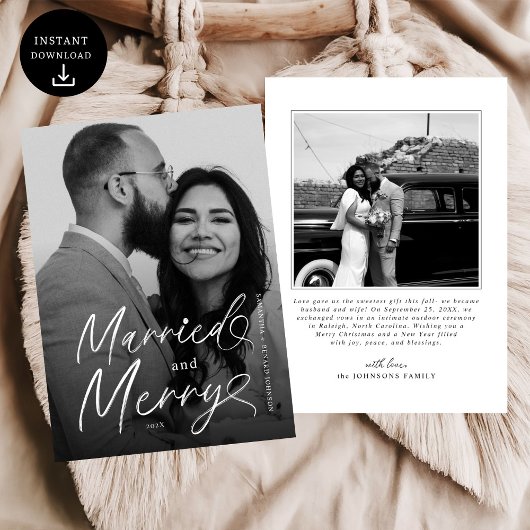 Cartes Pour Fêtes Annuelles Marié moderne et Joyeux Script de Noël