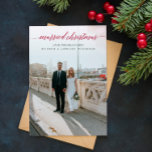 Cartes Pour Fêtes Annuelles Marié Noël Nouveau photo Rouge<br><div class="desc">Célébrez votre premier Noël en couple marié avec cette superbe carte de mariage de vacances. Il y a un collage de 2 photos sur le dos pour vous de présenter vos photos préférées et de la place pour votre propre sentiment personnalisé à votre plus proche et le plus cher.</div>