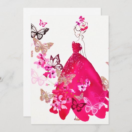 Cartes Pour Fêtes Annuelles Mariée à l'aquarelle Papillon Floral Paillettes Do (Devant / Derrière)