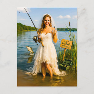 Cartes Pour Fêtes Annuelles Mariée avec une canne à pêche et un hameçon au bor