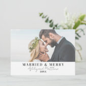 Cartes Pour Fêtes Annuelles Mariée Et Joyeuse Photo De Noël Nouvelle Mariée (Debout devant)