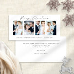 Cartes Pour Fêtes Annuelles Mariés 4 Photos Blanc Joyeux Noël<br><div class="desc">Newlyweds 4 Photos White Script Blanc Joyeux Noël. Disponible numériquement et imprimé. Moderne et minimaliste,  avec un script stylé pour Joyeux Noël. Remplacez les exemples d'images par vos propres favoris mariages et personnalisez le reste des mots de chaque côté,  selon vos besoins.</div>
