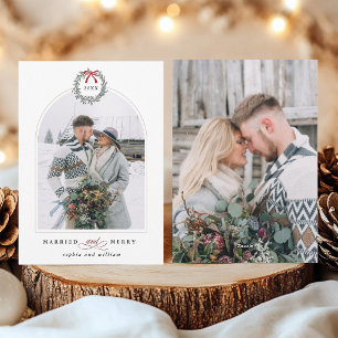 Cartes Pour Fêtes Annuelles Mariés et Joyeux Arched 2 Photo Noël