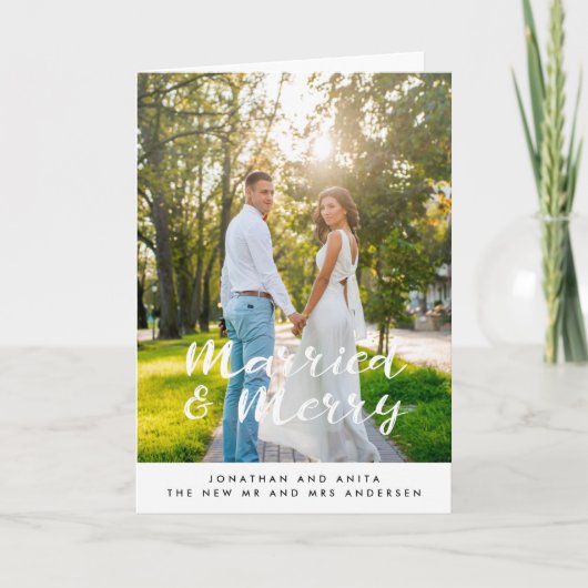Cartes Pour Fêtes Annuelles Mariés et joyeux écriture manuscrite de mariage (Devant)