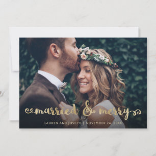 Cartes Pour Fêtes Annuelles Mariés et Joyeux Photo de script de Noël en or