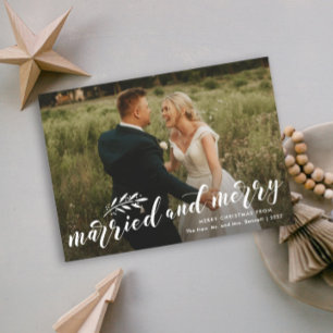 Cartes Pour Fêtes Annuelles Mariés et joyeux texte photo de mariage de Noël