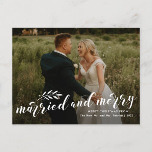 Cartes Pour Fêtes Annuelles Mariés et joyeux texte photo de mariage de Noël