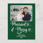 Cartes Pour Fêtes Annuelles Mariés Heureux Jeunes Mariés 1er Noël Vert Photo (Devant)