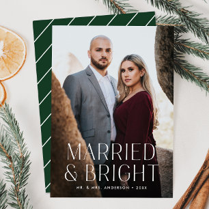 Cartes Pour Fêtes Annuelles Mariés Minimalistes et Photo Vert Clair