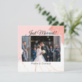 Cartes Pour Fêtes Annuelles Mariés Moderne Marbre Rose et Or Paillettes (Debout devant)