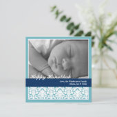 Cartes Pour Fêtes Annuelles Marine bleu élégant damask heureux vacances Hanouk (Debout devant)