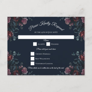 Cartes Pour Fêtes Annuelles Marine Bleue Flore Élégant Mariage Maroon Mauve