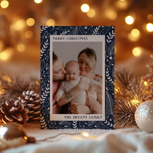 Cartes Pour Fêtes Annuelles Marine moderne Holly et Feuille cadre d'oeuvres d'