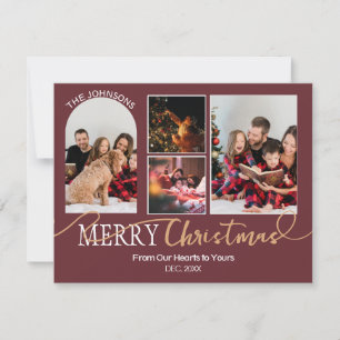 Cartes Pour Fêtes Annuelles Maroon Rouge or Script Noël Collage moderne