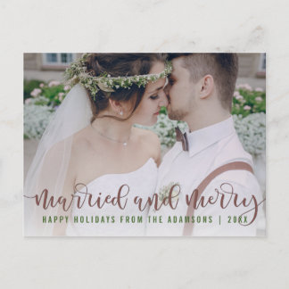 Cartes Pour Fêtes Annuelles Married and Merry Calligraphy | Newlywed Photo