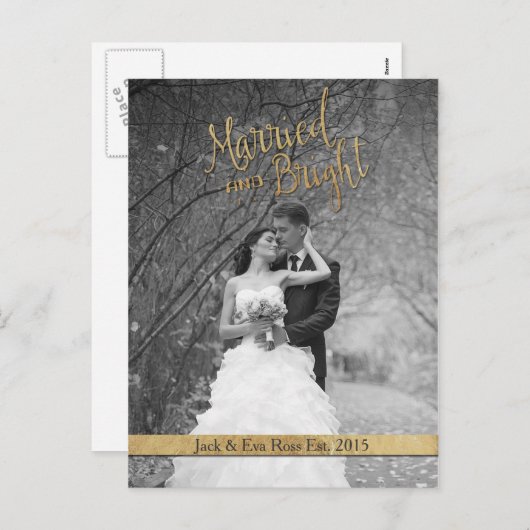 Cartes Pour Fêtes Annuelles "Married & Bright" Custom (Devant / Derrière)