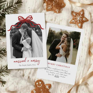 Cartes Pour Fêtes Annuelles Married & Merry Red Bow Arch Photo Christmas