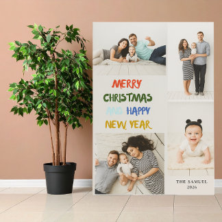 Cartes Pour Fêtes Annuelles Marry Christmas & Happy New Year 4 Photo Collage
