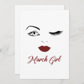 Cartes Pour Fêtes Annuelles Mars Fille Yeux mignons lèvres rouges Wink Anniver (Devant / Derrière)