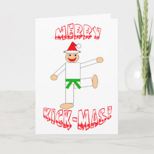 Cartes Pour Fêtes Annuelles Martial Arts Green Belt Merry Kick Mas Noël
