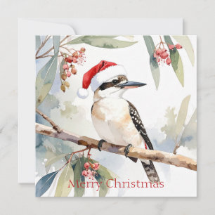 Cartes Pour Fêtes Annuelles Martin-pêcheur australien chapeau de Père Noël Joy