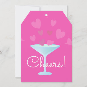 Cartes Pour Fêtes Annuelles Martini Glass et Coeurs roses applaudissent