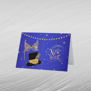 Cartes Pour Fêtes Annuelles Masque Bleu Glam Or Chapeau Nouvel An