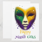 Cartes Pour Fêtes Annuelles Masque Mardi Gras jaune violet (Devant / Derrière)