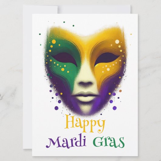 Cartes Pour Fêtes Annuelles Masque Mardi Gras jaune violet (Devant)