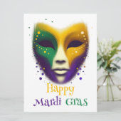 Cartes Pour Fêtes Annuelles Masque Mardi Gras jaune violet (Debout devant)
